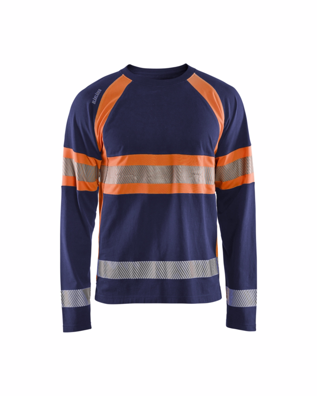 T-shirt L/Æ Hi-vis 3510 marineblå/orange, str. S