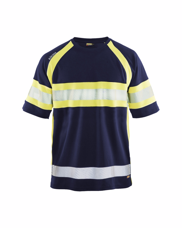 T-shirt 33371051 Hi-vis marineblå/gul, str. 3XL
