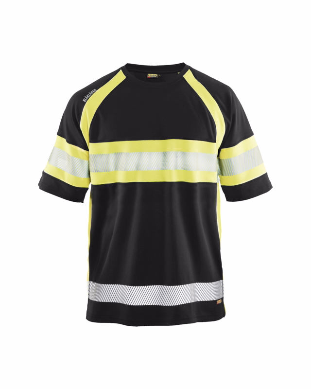 T-shirt 33371051 Hi-vis sort/gul, str. S