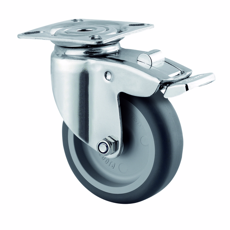 Hjul drejelig m/plade og bremse RS/gummi Ø75mm 75kg