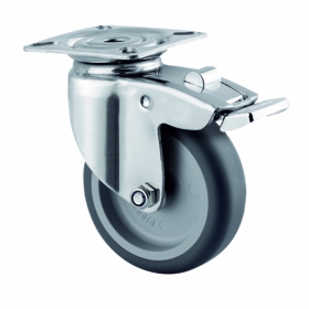 Tente - Hjul drejelig m/plade og bremse RS/gummi Ø75mm