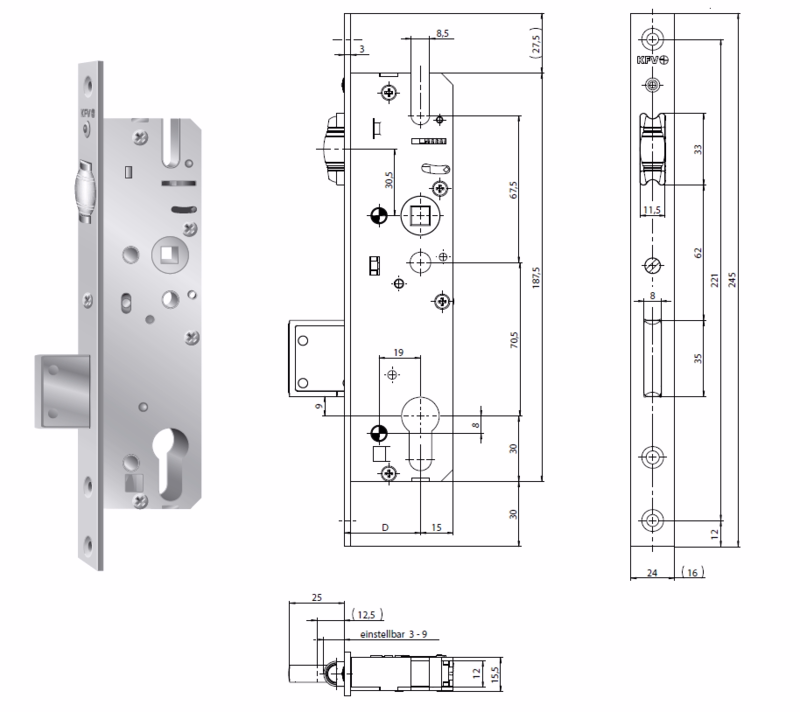 Smalprofil rulle/riglelås 61 pzw D35/92 S24 u/blik