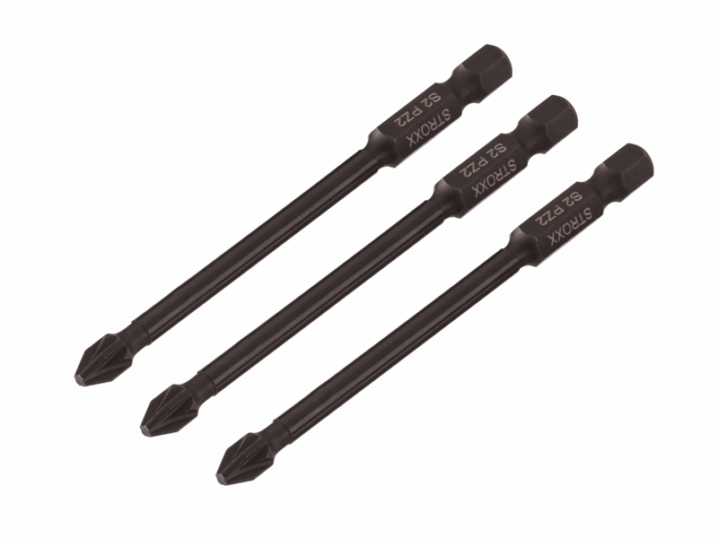 Bits PZ2 1/4" x 90mm, 3-pak, slagfast