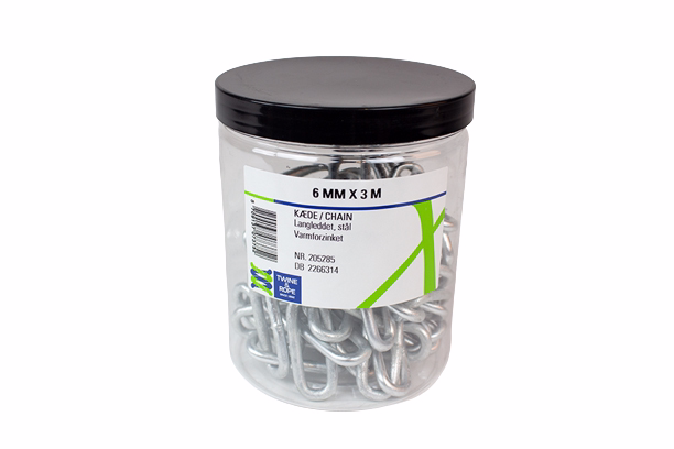 Kæde, langleddet stål 6 mm, 3 meter i dåse