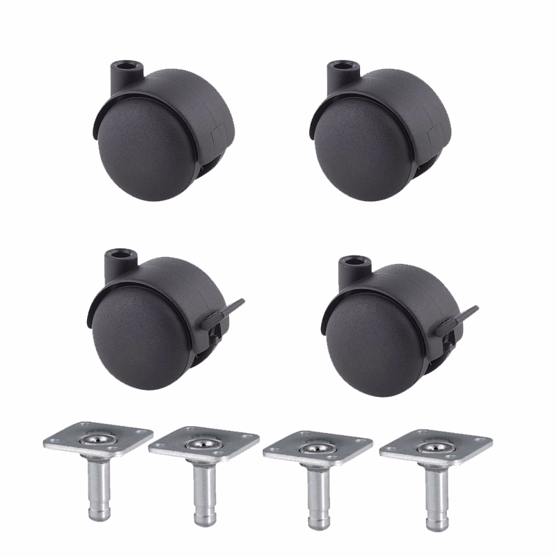Møbelhjul Ø50mm m/plade 42x42mm, ps á 4 stk.