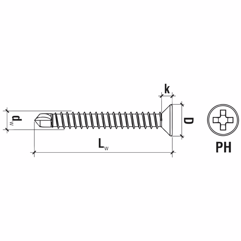 Vinduesskrue m/borspids fzb 3,9x32mm UH PH2 á 500stk