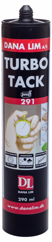 Montagelim Turbo Tack 291 sort, 290 ml