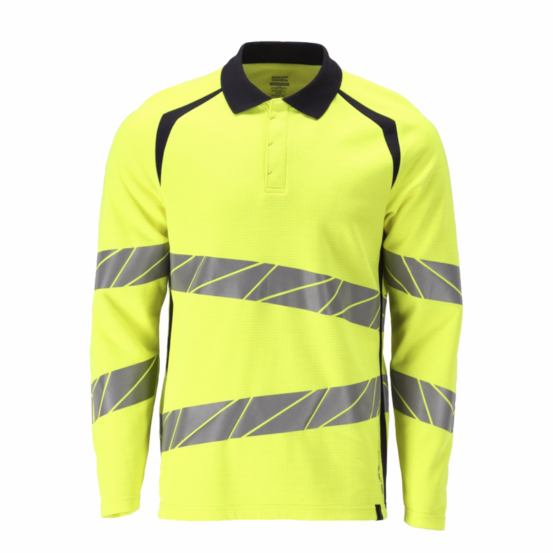 Poloshirt L/Æ Hi-vis 21383 Gul/sort, str. XS