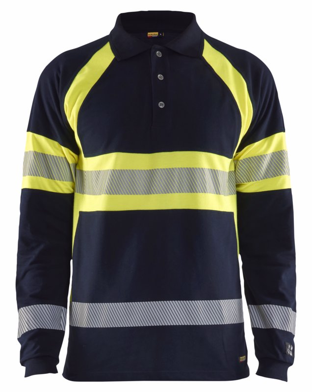 Poloshirt L/Æ 3438 Hi-vis Marineblå/Gul, str. XS