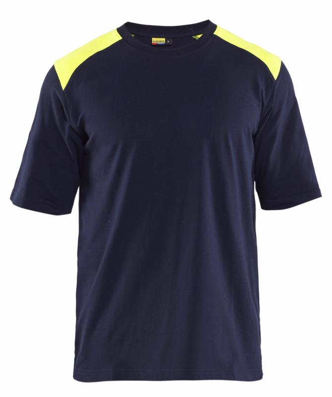 T-shirt 3476 Hi-vis Marineblå/Gul, str. S