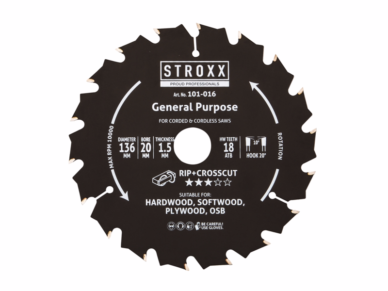 Rundsavklinge Ø136x1,5x20mm Z18WF Træ