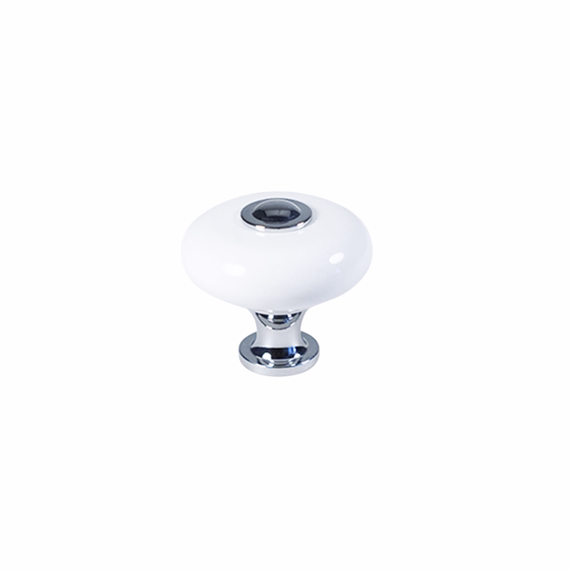 Møbelknop hvid porc/krom Ø33x30mm
