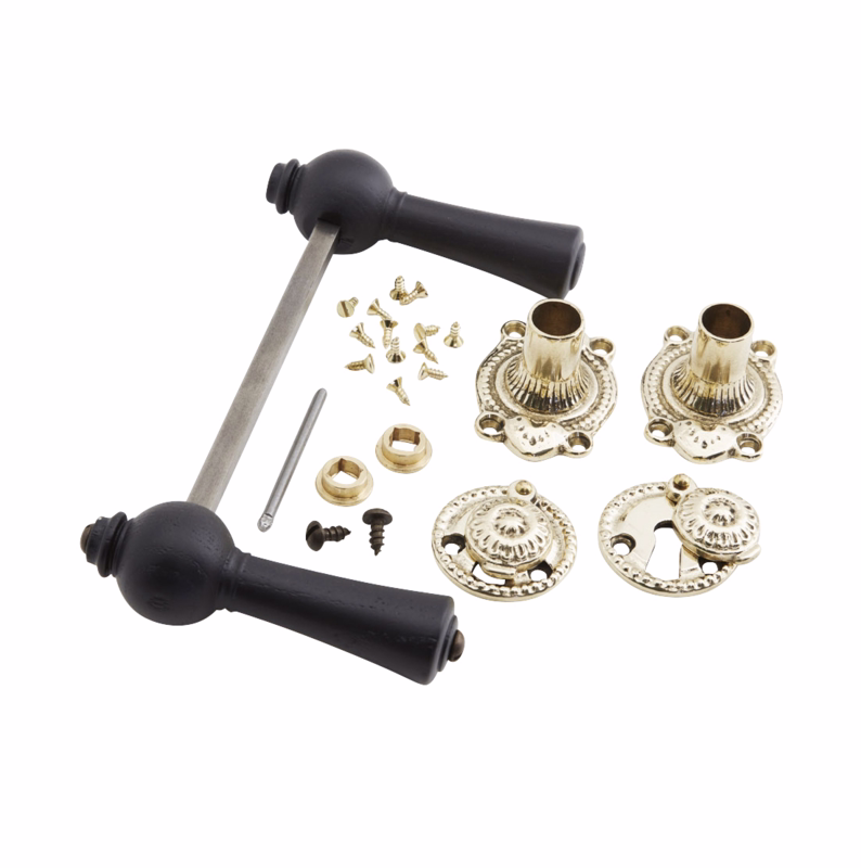 Dørgreb ask sort Knebel m/mess roset 45x65 t/gl. dør