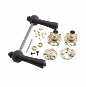  - Dørgreb ask sort Knebel m/mess roset 45x65 t/gl. dør