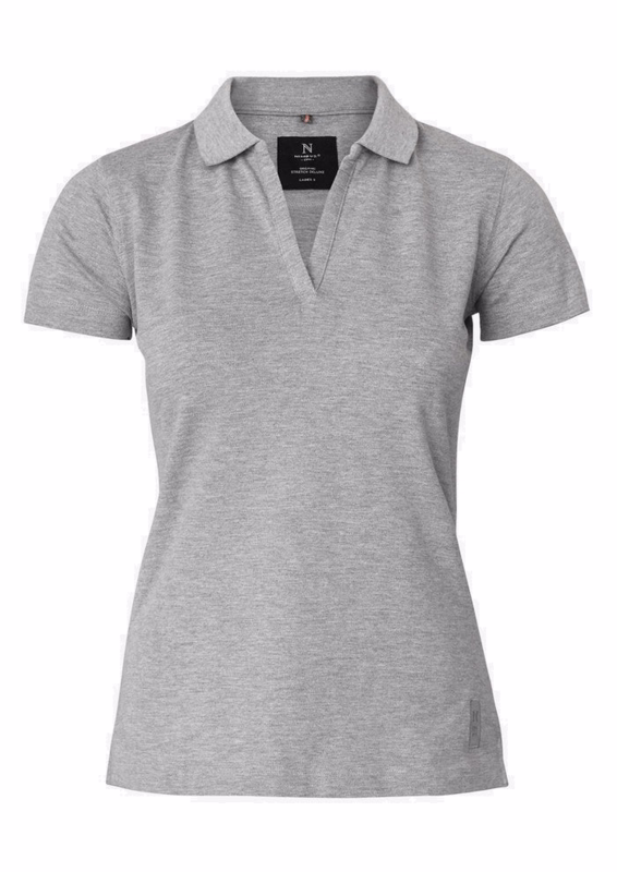 Polo Dame V-hals Harvard Grey melange, str. 3XL