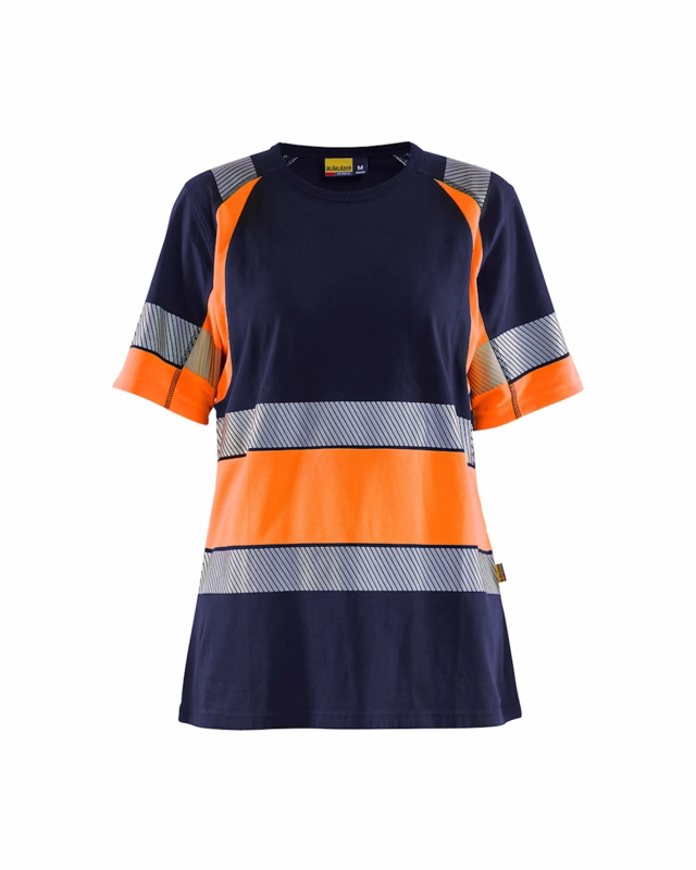 T-shirt 3410 Dame Hi-vis Marineblå/Orange, str. S