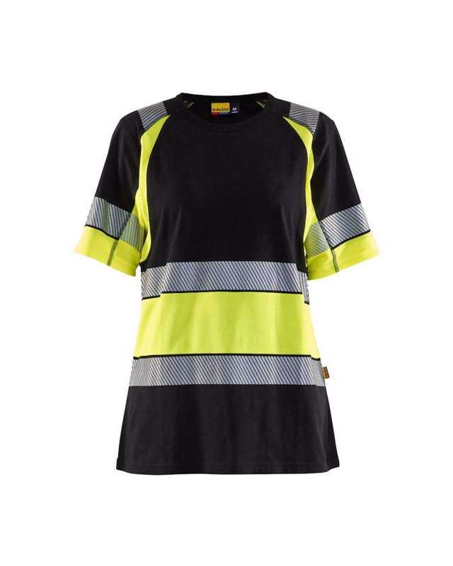 T-shirt 3410 Dame Hi-vis Sort/Gul, str. 3XL