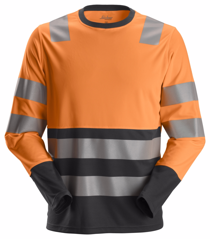 T-shirt L/Æ Hi-vis 2433 Orange/sort, str. M