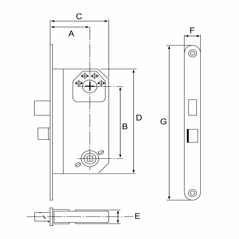 Låsekasse mess lak SINA D55 cc72mm vendbar firk.hj. m/blik
