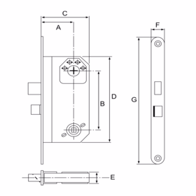  - Låsekasse mess lak SINA D55 cc72mm vendbar firk.hj. m/blik