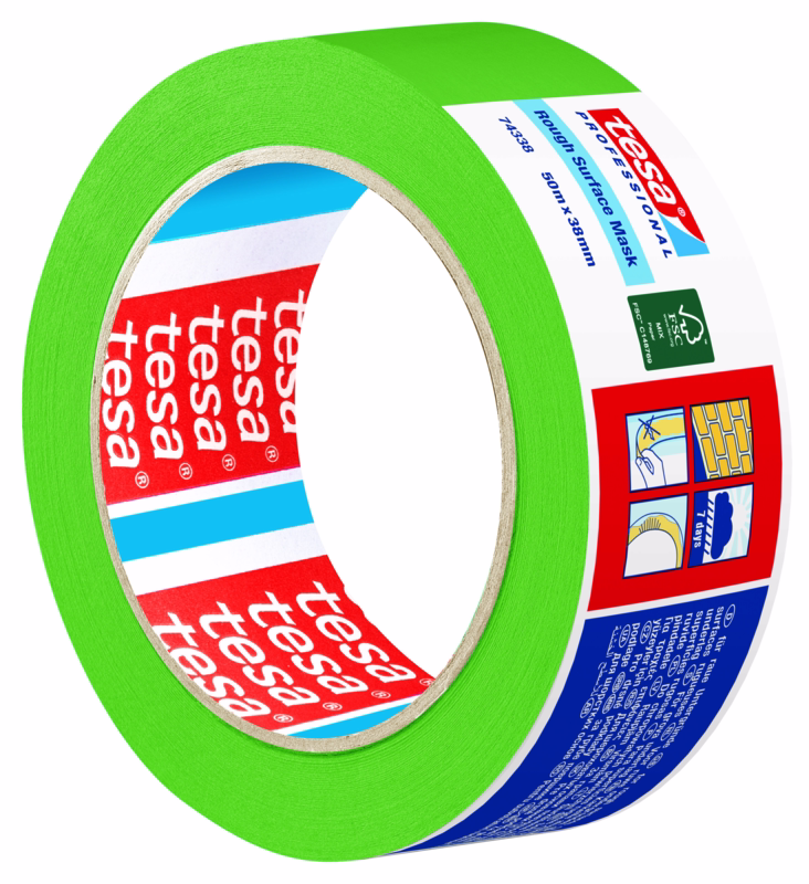 Malertape 74338 t/ru flader 50mx38mm grøn