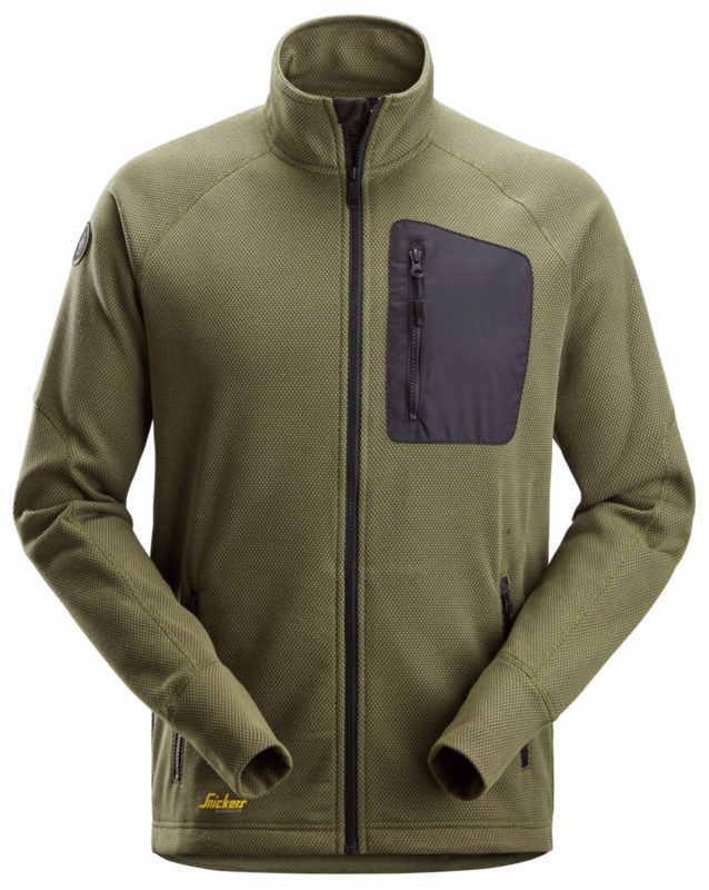 Fleecejakke 8042 Khaki grøn/sort, str. L