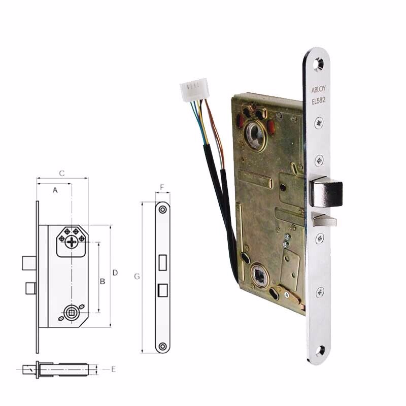 Magnetlås EL582 d50 enk falle H/V 12-24V m/kabel&karmoverfør