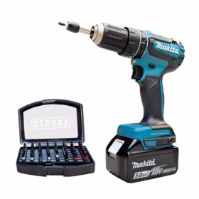 Makita - Slagboremaskine 18V DHP485RTJ 5,0ah m/STROXX bitssæt 49 dele