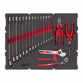 Milwaukee - Værktøjssæt m/ringgaffelnøgler og tænger skum, 19 dele