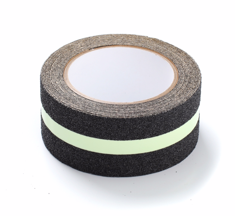 Skridsikker tape med selvlysende stribe, sort/grøn 5 cm x 5