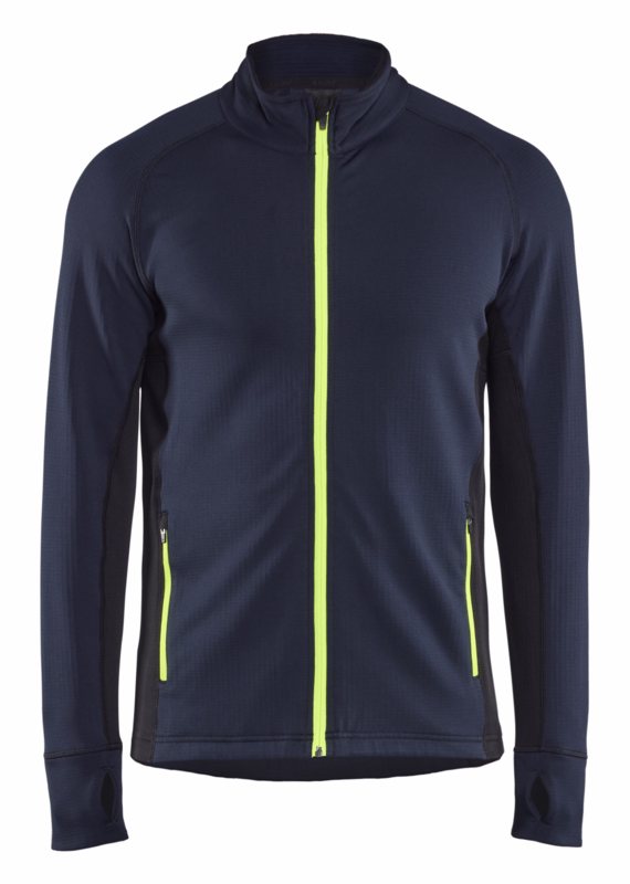Fleecejakke 4735 Mørk Marineblå/Hi-vis gul, str. 3XL
