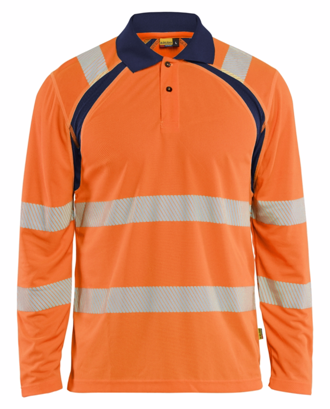 Poloshirt L/Æ 3598 Hi-vis orange/marineblå, str. S