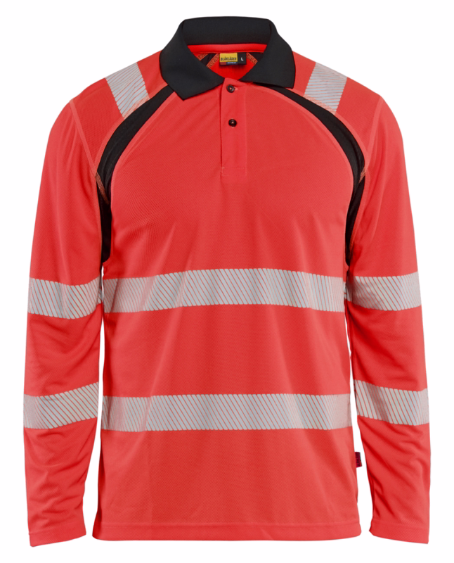Poloshirt L/Æ 3598 Hi-vis rød/Sort, str. 2XL