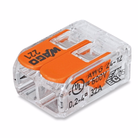 Wago - Samlemuffe 2x0,2-4 mm² transparent, serie 221, pk á 5 stk