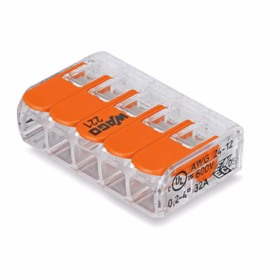 Wago - Samlemuffe 5x0,2-4 mm² transparent, serie 221, pk á 5 stk