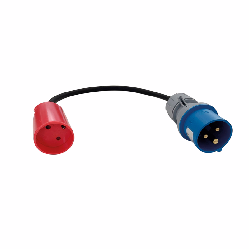 Adapterkabel fra CEE 230V/16A han til DK 230V/10A hun, 0,33m