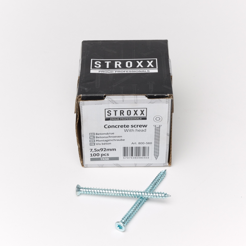 Betonskrue 7,5x92mm m/hoved, á 100 stk