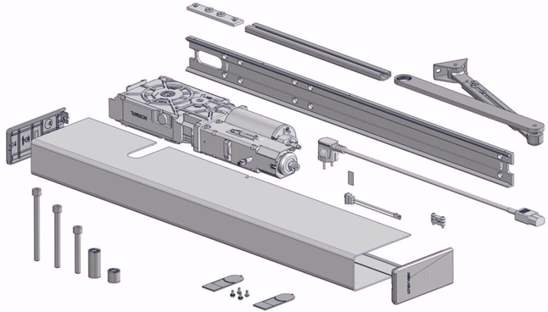 Dørautomatik SW300-S-ECO-skub Grå m/normal arm kompl.