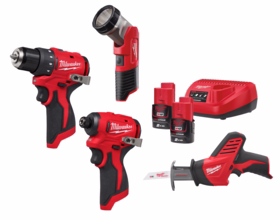 Milwaukee - Maskinsæt 12V Powerpack M12 BLPP4A-202B, 2x2,0 Ah