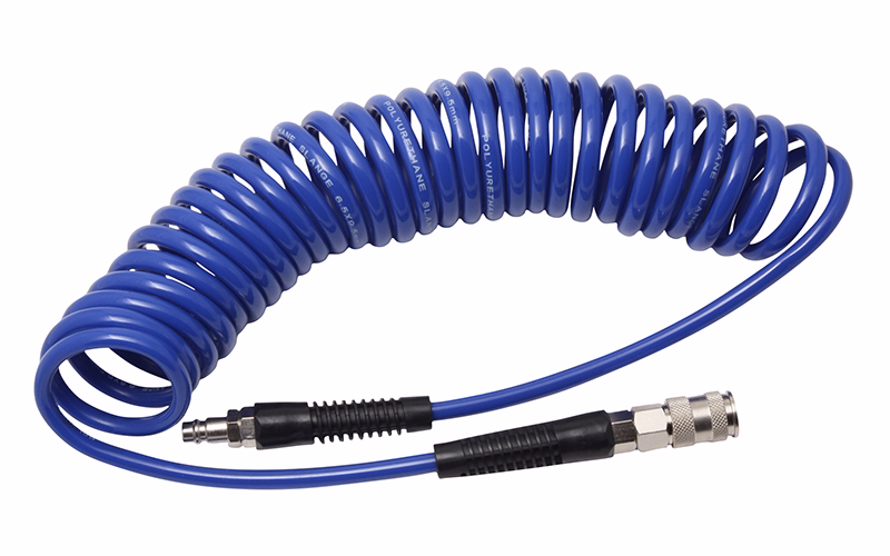 Trykluftslange blå PU spiral 6,5 x 9,5 mm, 4/6 m