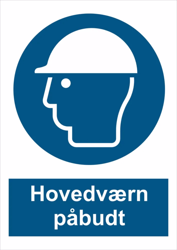 Skilt "Hovedværn påbudt" A4 plast