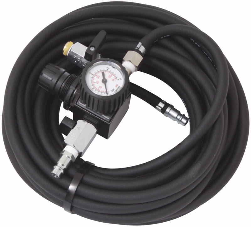 Sikkerhedsfyldeslange t/rørballon, med manometer, 10 m