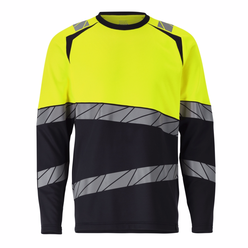 T-shirt L/Æ 25081 Mørk marine/Hi-vis gul, str. L