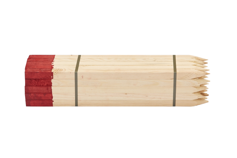 Afsætningspæl træ 25x25x600mm, m/rød top, á 25 stk