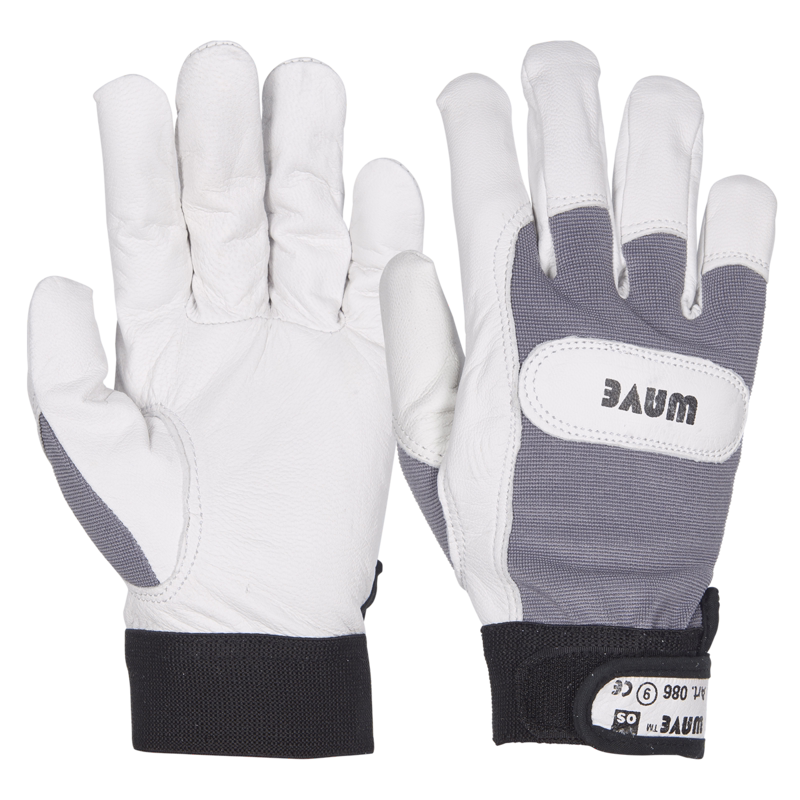 Handske Skind Wave, hvid/grå/sort, str. 9