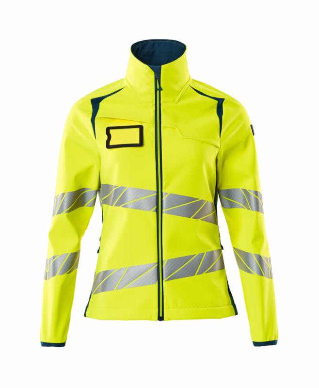 Softshell jakke Hi-vis Dame 19012 gul/mørk petroleum, str. M