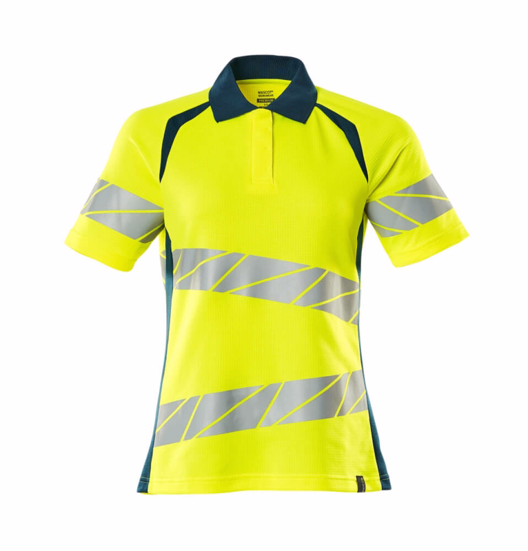 Poloshirt Hi-vis Dame 19093 gul/mørk petroleum, str. 2XL