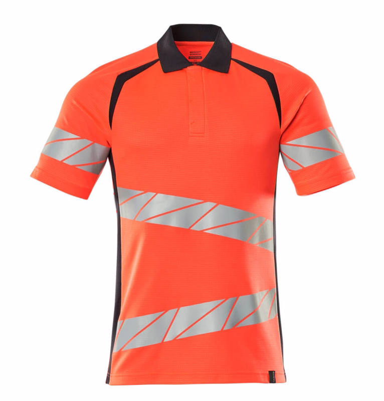 Polo shirt 19083 Hi-viz rød/mørk marine, str. S