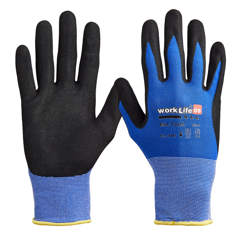 Handske 34887 Blue touch+, str. 9, pk á 12 par