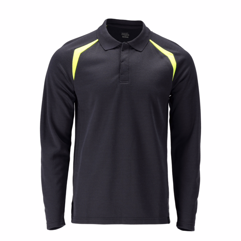 Poloshirt L/Æ Hi-vis 21583 Sort/gul, str. 5XL